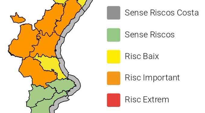 Emergencias eleva a alerta naranja el aviso por lluvias en Castellón y Valéncia a partir de esta tarde