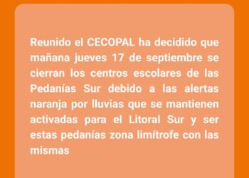 El CECOPAL decreta la suspensión de clases para este jueves en las pedanías sur por la alerta naranja de lluvias