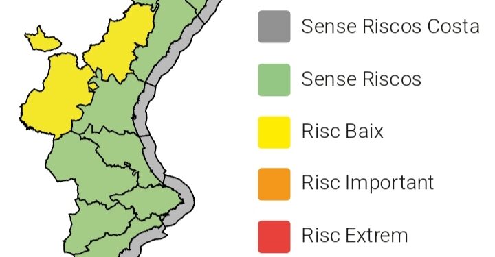 Emergencias activa la alerta amarilla por fuertes lluvias en el interior de Valéncia y Castellón