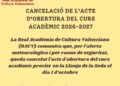 La Real Acadèmia de Cultura Valenciana suspén el seu inici de curs per l'orage 17 La Real Acadèmia de Cultura Valenciana suspén el seu inici de curs per l'orage