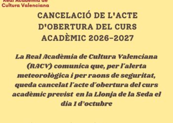 La Real Acadèmia de Cultura Valenciana suspén el seu inici de curs per l'orage