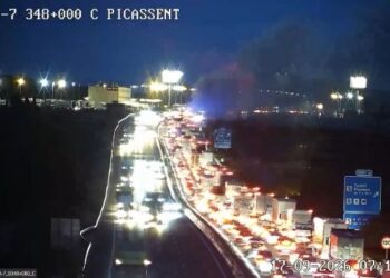 Un coche incendiado en la A-7 provoca dos kilómetros de retenciones a la altura de Picassent