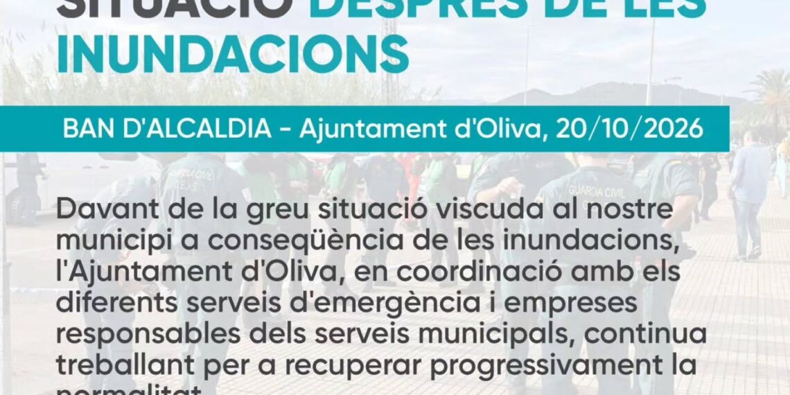 Oliva publica un bando urgente tras las inundaciones: 16 apartados sobre agua, carreteras, limpieza, viviendas y servicios públicos 1 859140967 18097572323547614 8222342737863762191 n