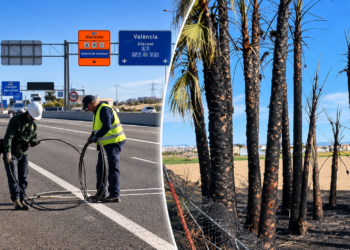 Caos en los accesos norte de Valencia: la caída de un cable de alta tensión obliga a cortar la V-21 en ambos sentidos