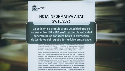 La AITAT publica los datos de las primeras 24 horas: posición de los trenes, velocidad estimada, daños y pruebas recogidas 3 Captura de pantalla 2026 10 30 010905