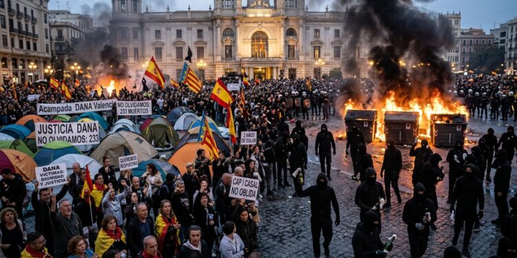 Polvorín en el centro de Valéncia: colapso total en un radio de 500 metros entre la manifestación de la DANA, la acampada y la convocatoria violenta de Blocus