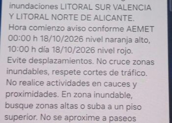 Alerta máxima en el litoral valenciano: la Generalitat activa el sistema Es-Alert ante el riesgo de lluvias extremas y DANA 14 Alerta máxima en el litoral valenciano: la Generalitat activa el sistema Es-Alert ante el riesgo de lluvias extremas y DANA