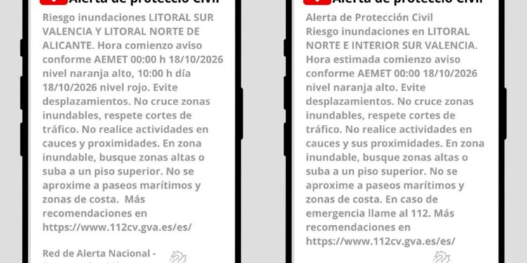 La Generalitat Valenciana activa el sistema Es-Alert de forma diferenciada según el nivel de riesgo por temporal