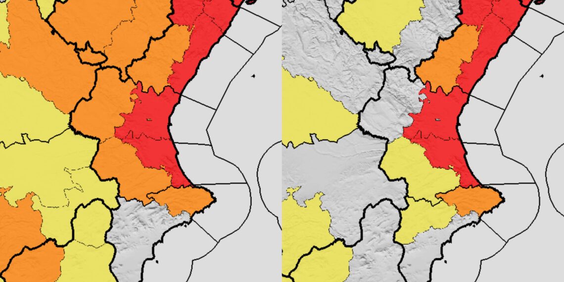 La AEMET activa el aviso rojo por lluvias torrenciales en el litoral de Valéncia y Castellón
