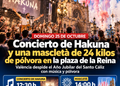 Una mascletà de 24 kilos de pólvora y un concierto gratuito de Hakuna protagonizarán el domingo en la plaza de la Reina